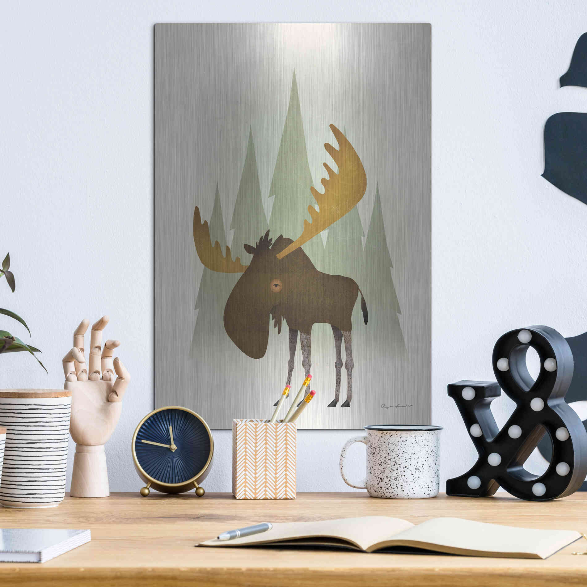 Luxe Metal Art 'Forest Moose' by Ryan Fowler, Metal Wall Art,12x16