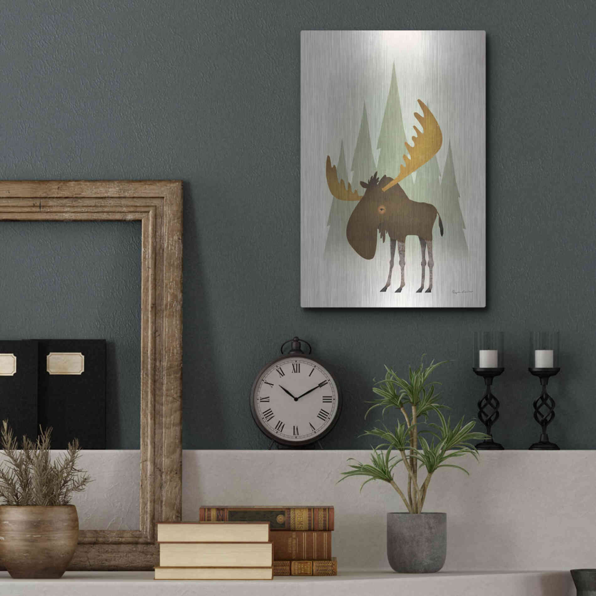 Luxe Metal Art 'Forest Moose' by Ryan Fowler, Metal Wall Art,12x16