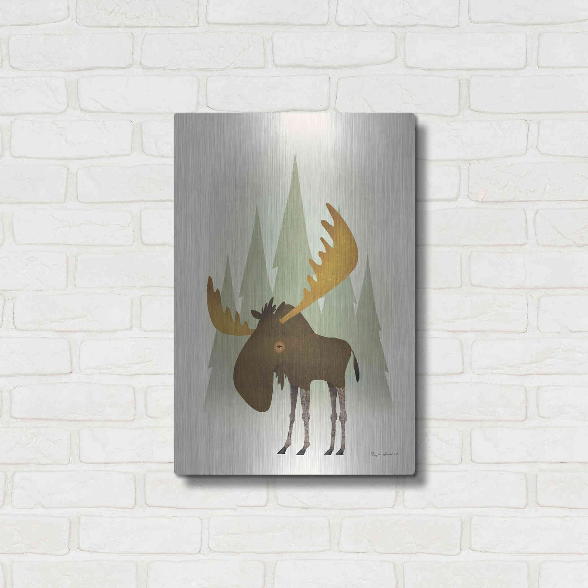 Luxe Metal Art 'Forest Moose' by Ryan Fowler, Metal Wall Art,16x24