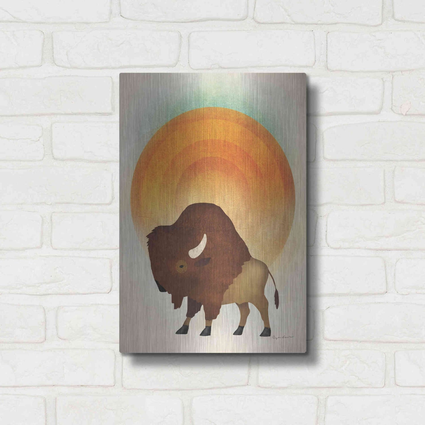 Luxe Metal Art 'Blazing Sun Bison' by Ryan Fowler, Metal Wall Art,12x16