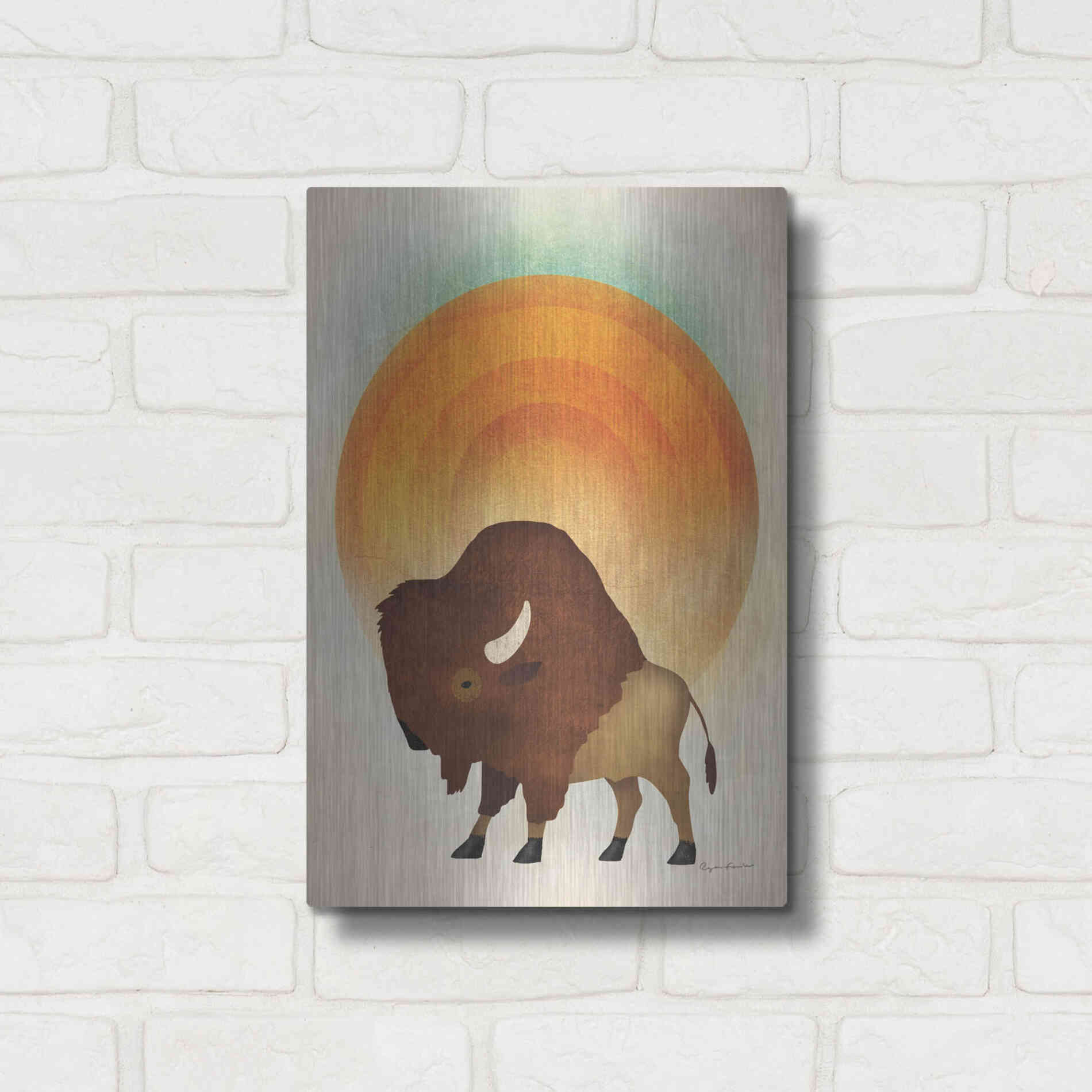 Luxe Metal Art 'Blazing Sun Bison' by Ryan Fowler, Metal Wall Art,12x16