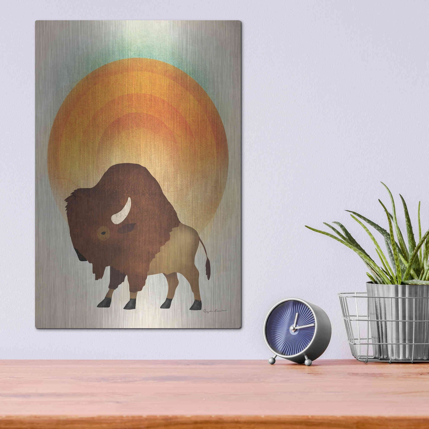 Luxe Metal Art 'Blazing Sun Bison' by Ryan Fowler, Metal Wall Art,12x16