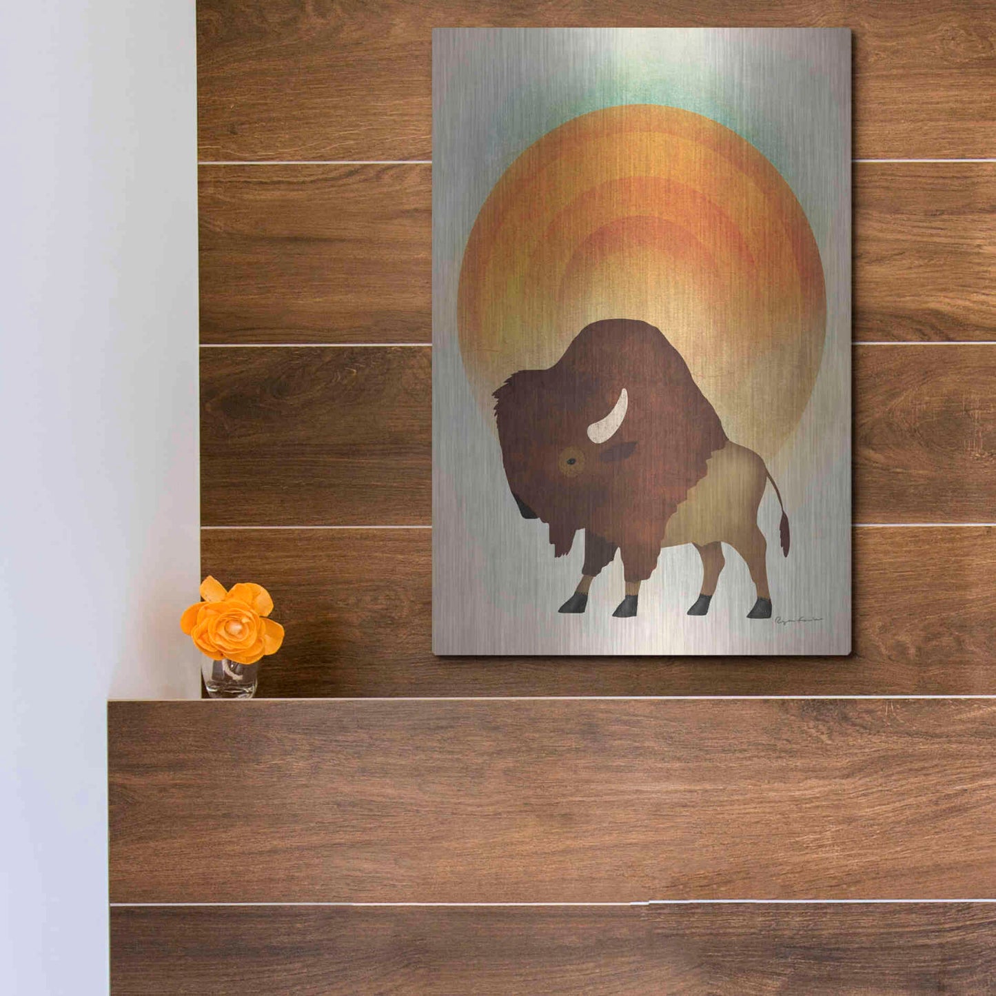 Luxe Metal Art 'Blazing Sun Bison' by Ryan Fowler, Metal Wall Art,12x16