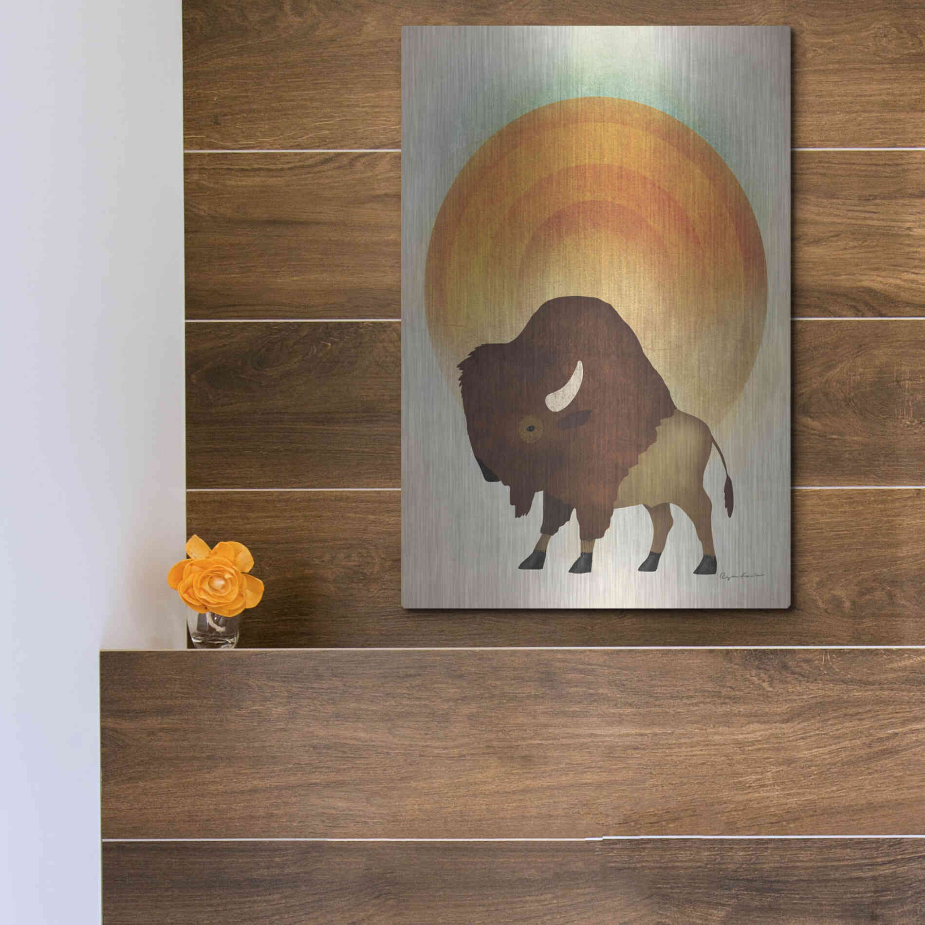Luxe Metal Art 'Blazing Sun Bison' by Ryan Fowler, Metal Wall Art,12x16