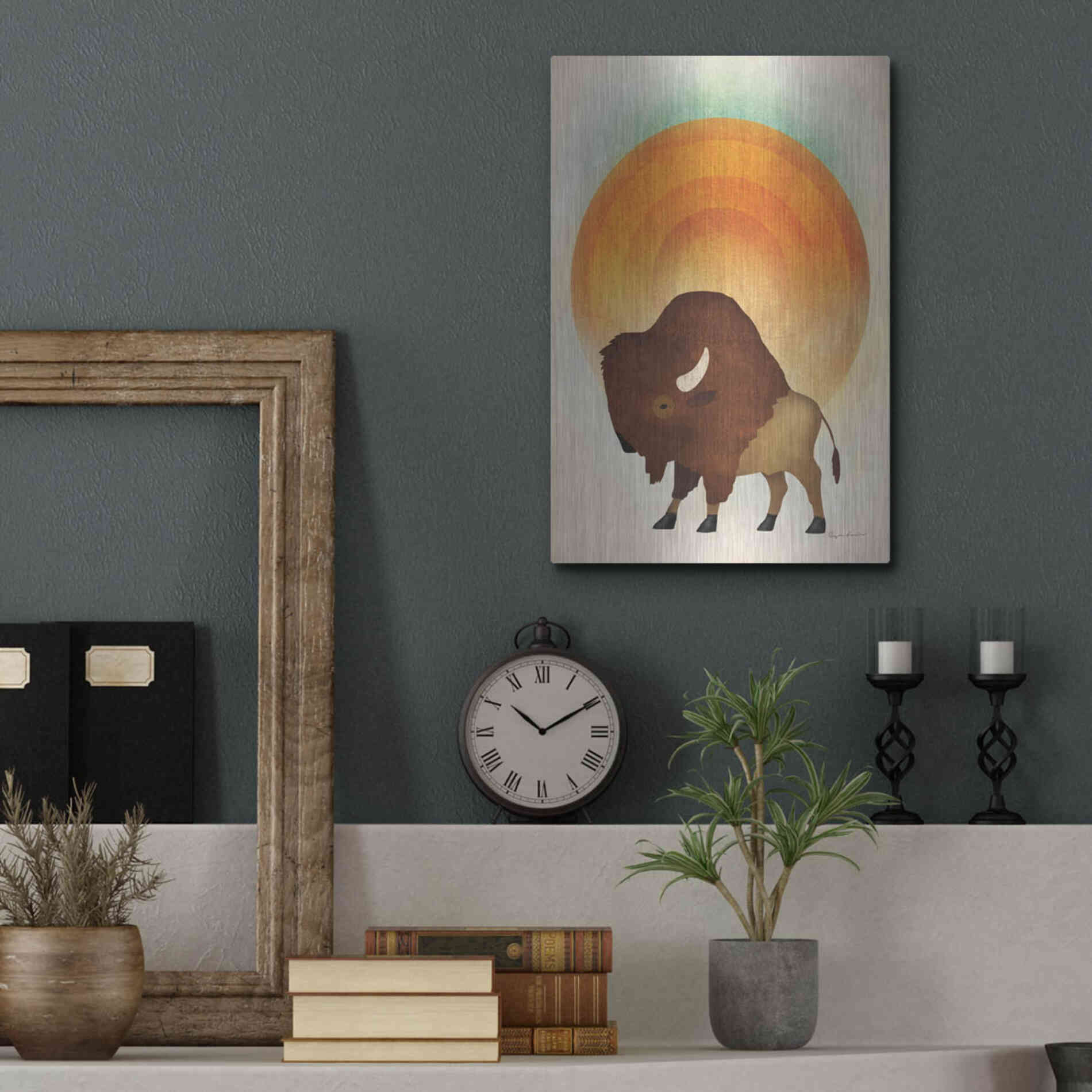 Luxe Metal Art 'Blazing Sun Bison' by Ryan Fowler, Metal Wall Art,12x16