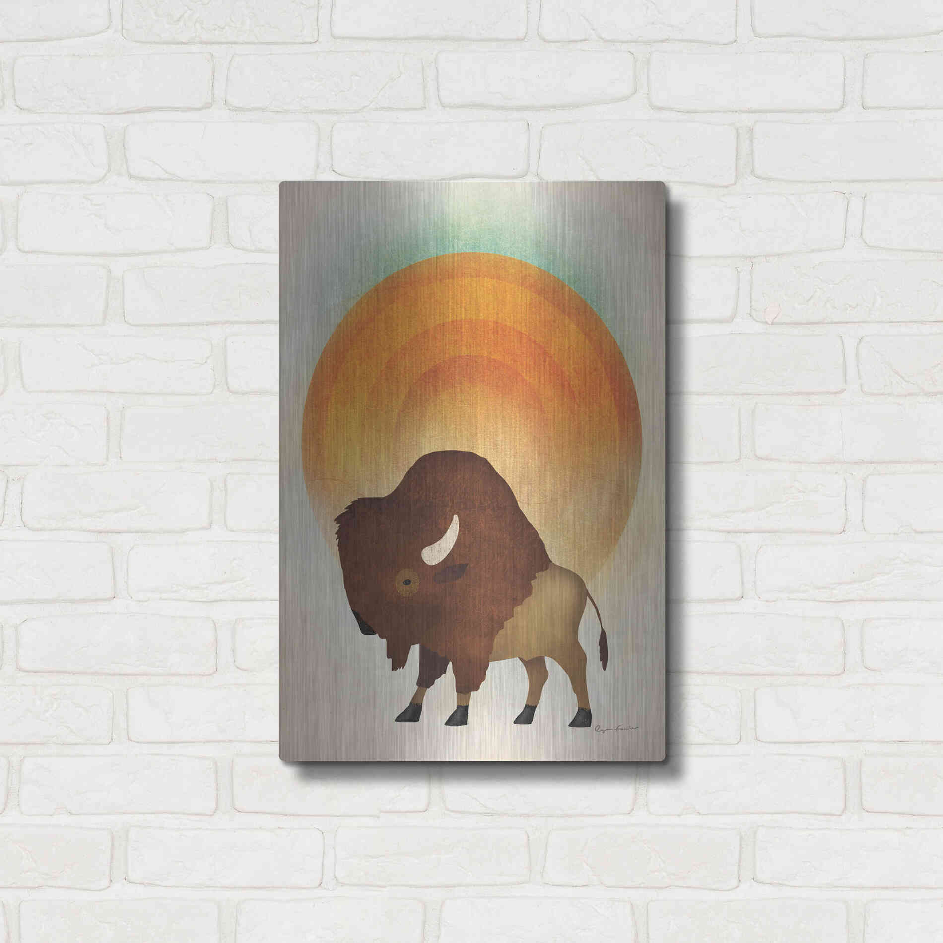 Luxe Metal Art 'Blazing Sun Bison' by Ryan Fowler, Metal Wall Art,16x24