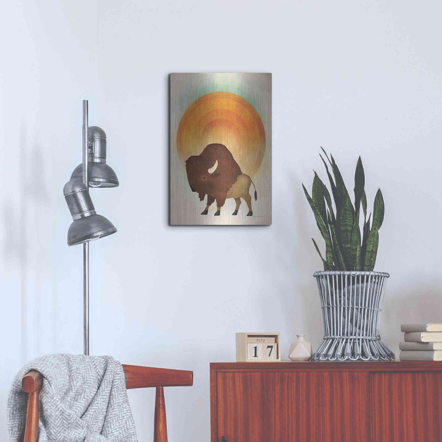 Luxe Metal Art 'Blazing Sun Bison' by Ryan Fowler, Metal Wall Art,16x24