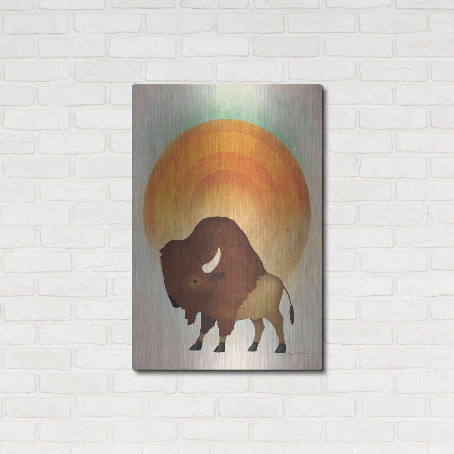 Luxe Metal Art 'Blazing Sun Bison' by Ryan Fowler, Metal Wall Art,24x36