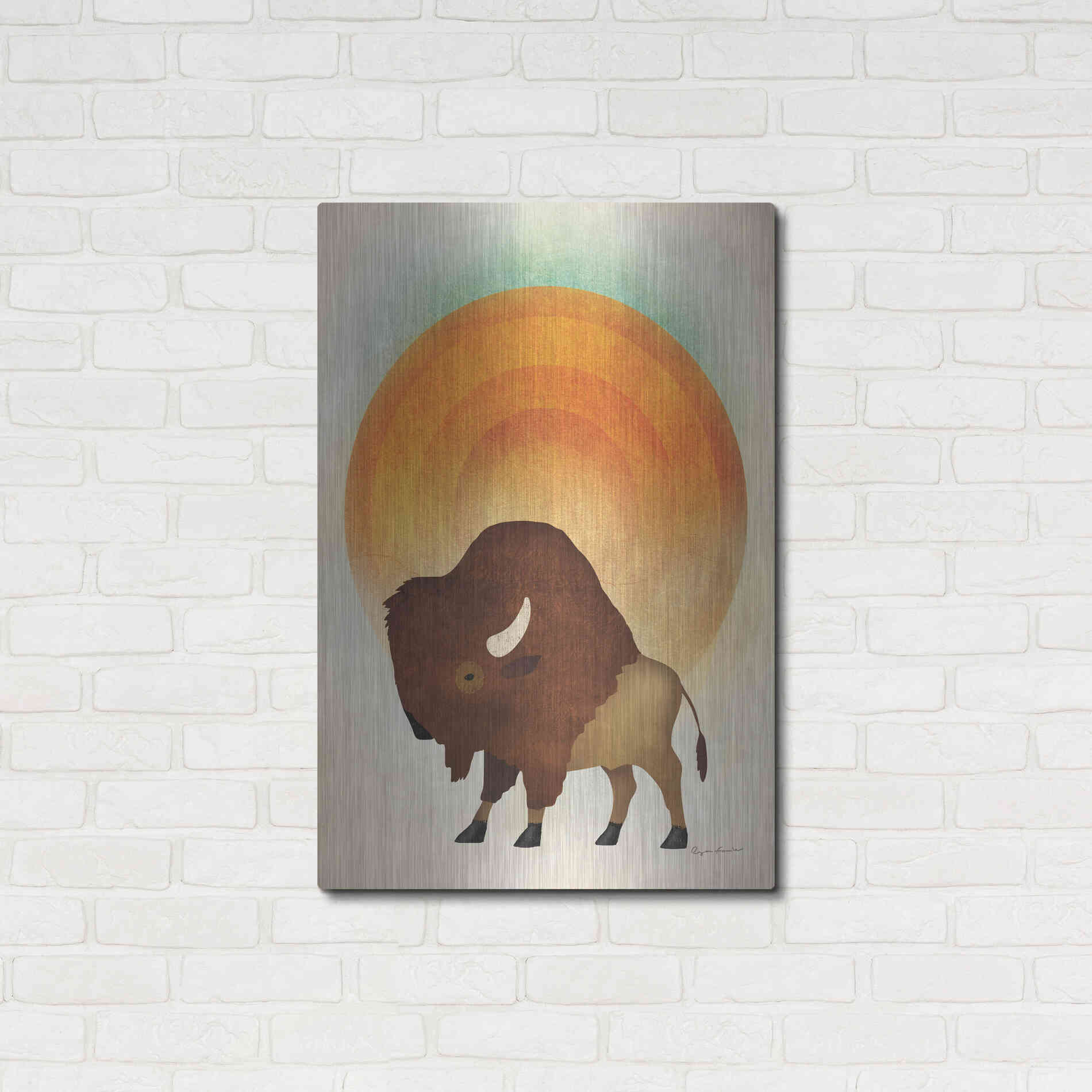 Luxe Metal Art 'Blazing Sun Bison' by Ryan Fowler, Metal Wall Art,24x36
