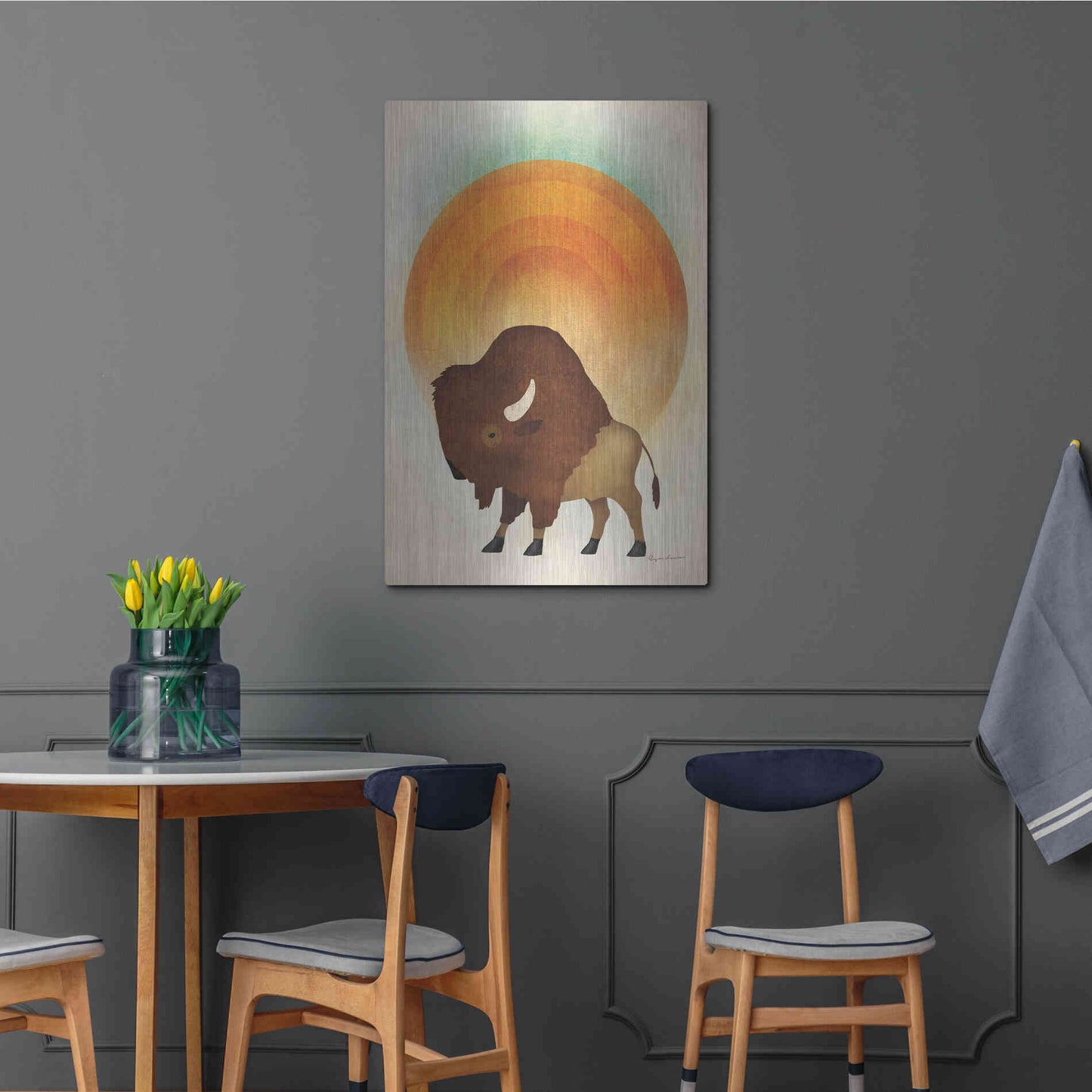 Luxe Metal Art 'Blazing Sun Bison' by Ryan Fowler, Metal Wall Art,24x36