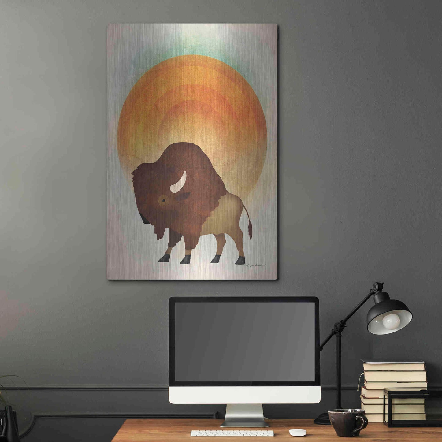 Luxe Metal Art 'Blazing Sun Bison' by Ryan Fowler, Metal Wall Art,24x36