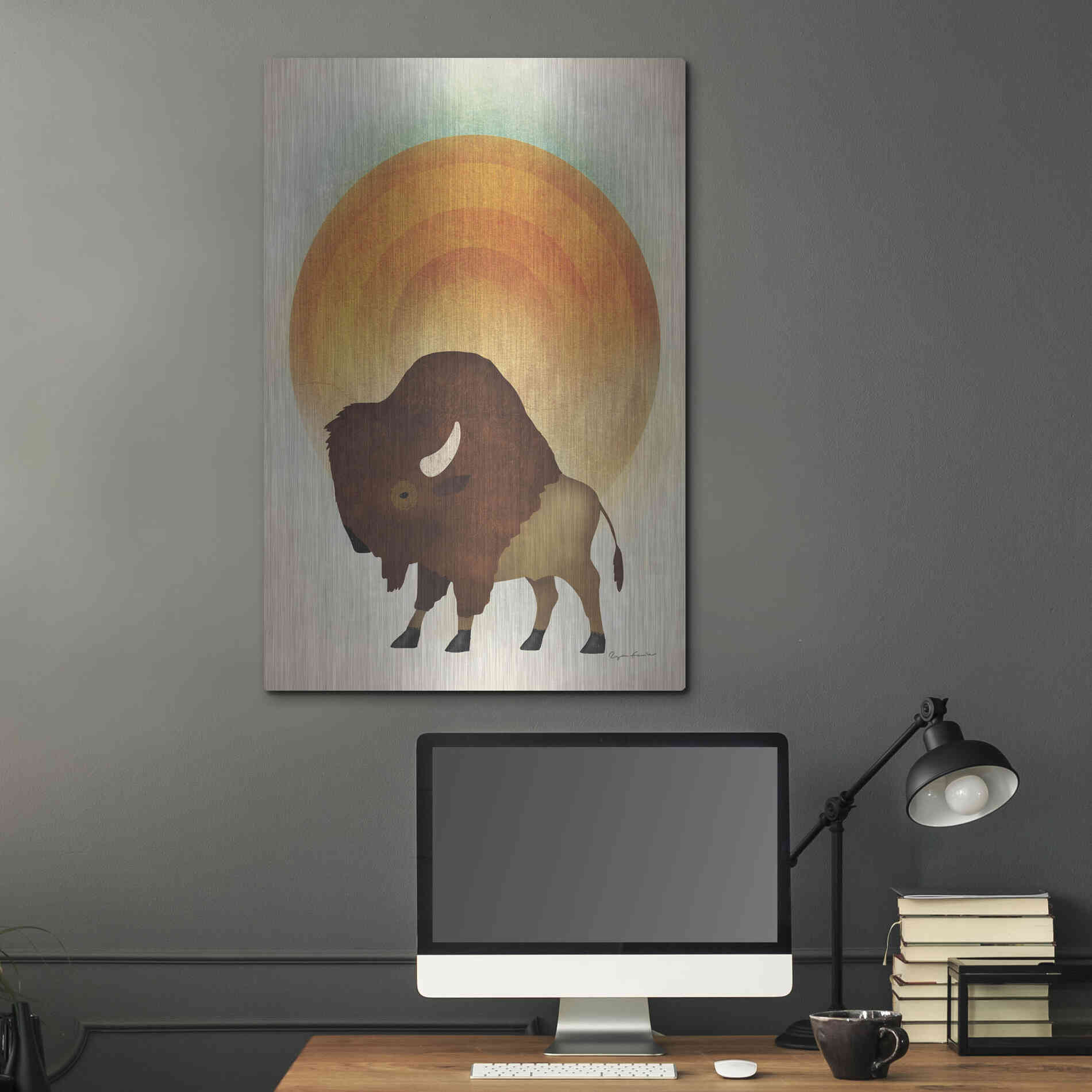 Luxe Metal Art 'Blazing Sun Bison' by Ryan Fowler, Metal Wall Art,24x36