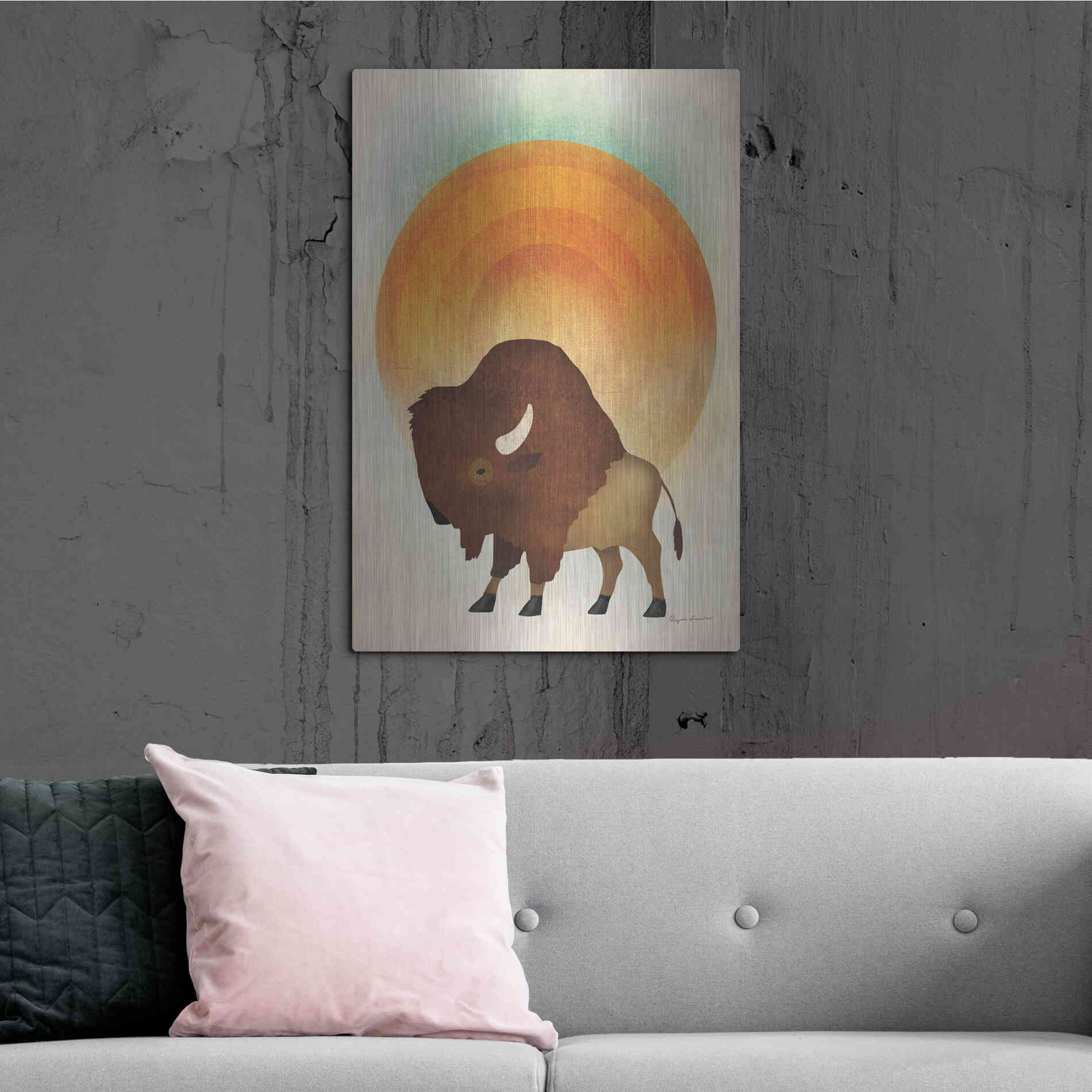 Luxe Metal Art 'Blazing Sun Bison' by Ryan Fowler, Metal Wall Art,24x36