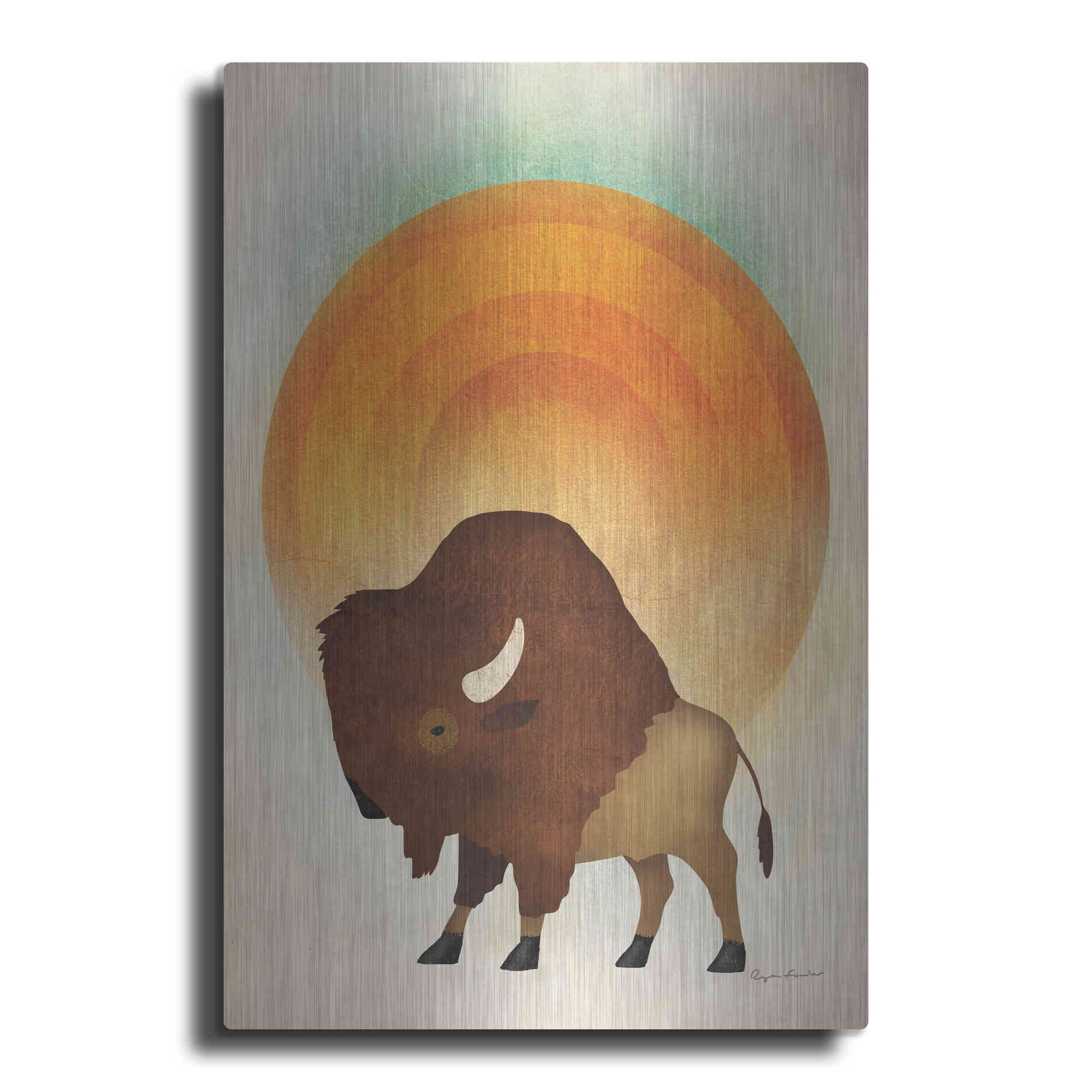 Luxe Metal Art 'Blazing Sun Bison' by Ryan Fowler, Metal Wall Art