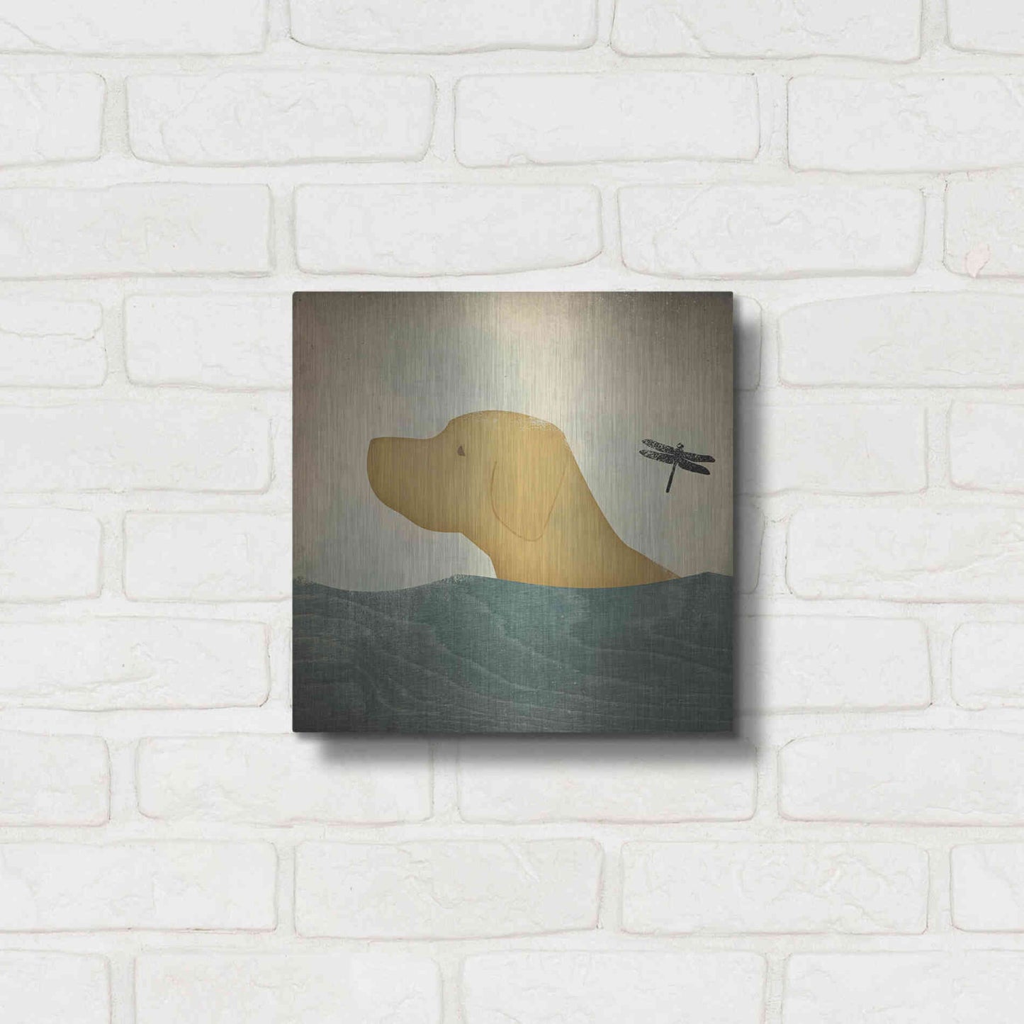 Luxe Metal Art 'Yellow Dog Swim' by Ryan Fowler, Metal Wall Art,12x12