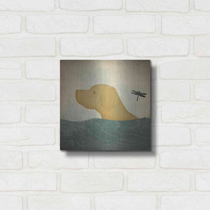 Luxe Metal Art 'Yellow Dog Swim' by Ryan Fowler, Metal Wall Art,12x12
