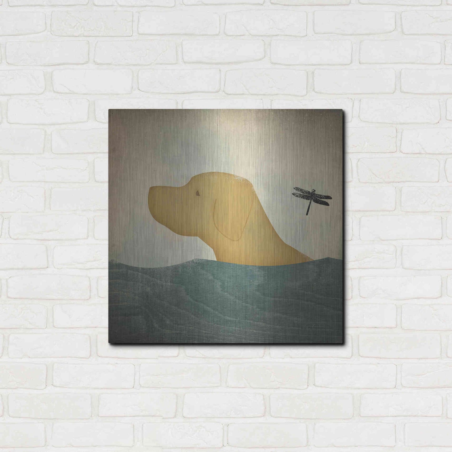 Luxe Metal Art 'Yellow Dog Swim' by Ryan Fowler, Metal Wall Art,24x24