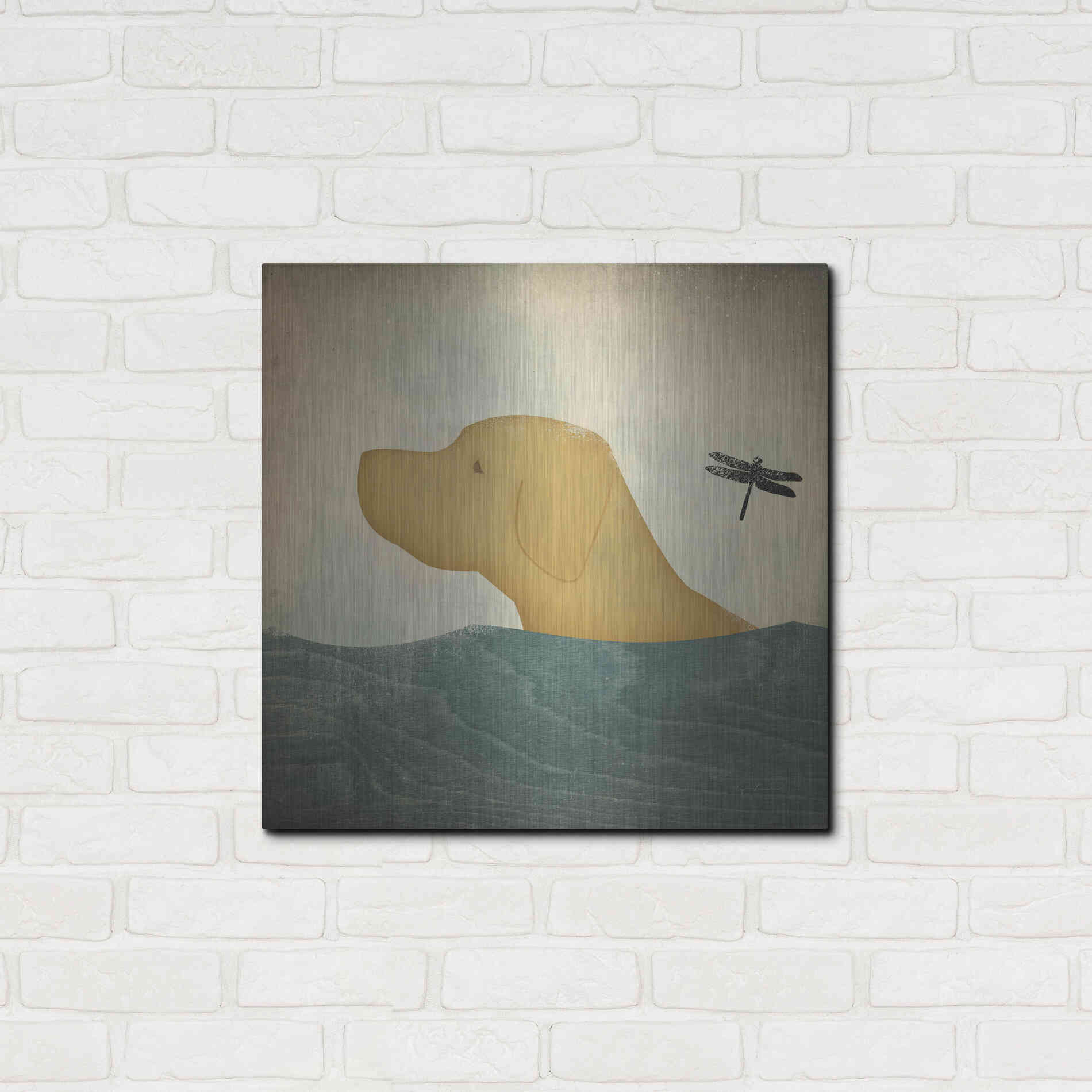 Luxe Metal Art 'Yellow Dog Swim' by Ryan Fowler, Metal Wall Art,24x24