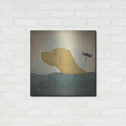 Luxe Metal Art 'Yellow Dog Swim' by Ryan Fowler, Metal Wall Art,24x24