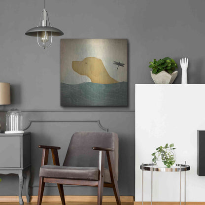 Luxe Metal Art 'Yellow Dog Swim' by Ryan Fowler, Metal Wall Art,24x24