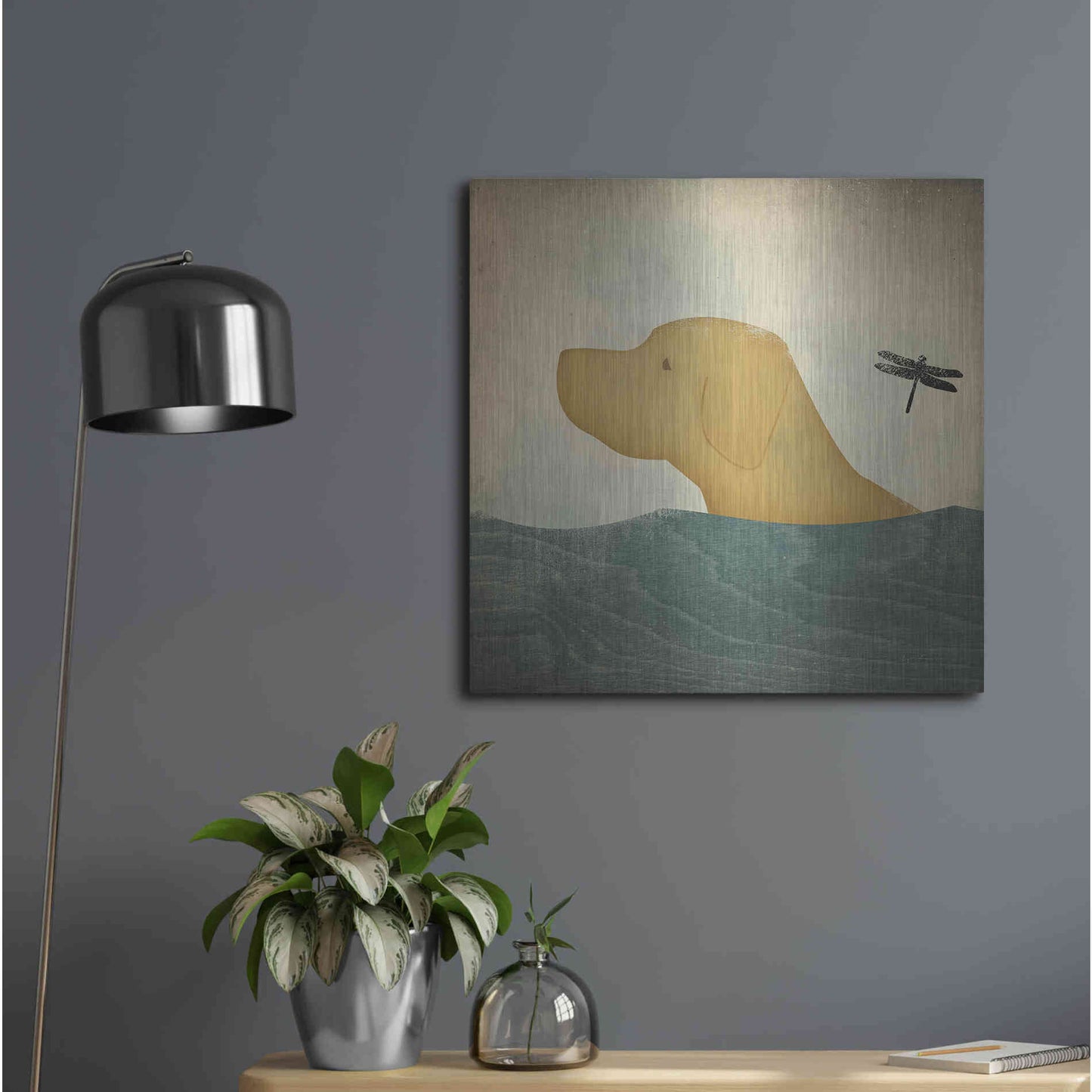 Luxe Metal Art 'Yellow Dog Swim' by Ryan Fowler, Metal Wall Art,24x24