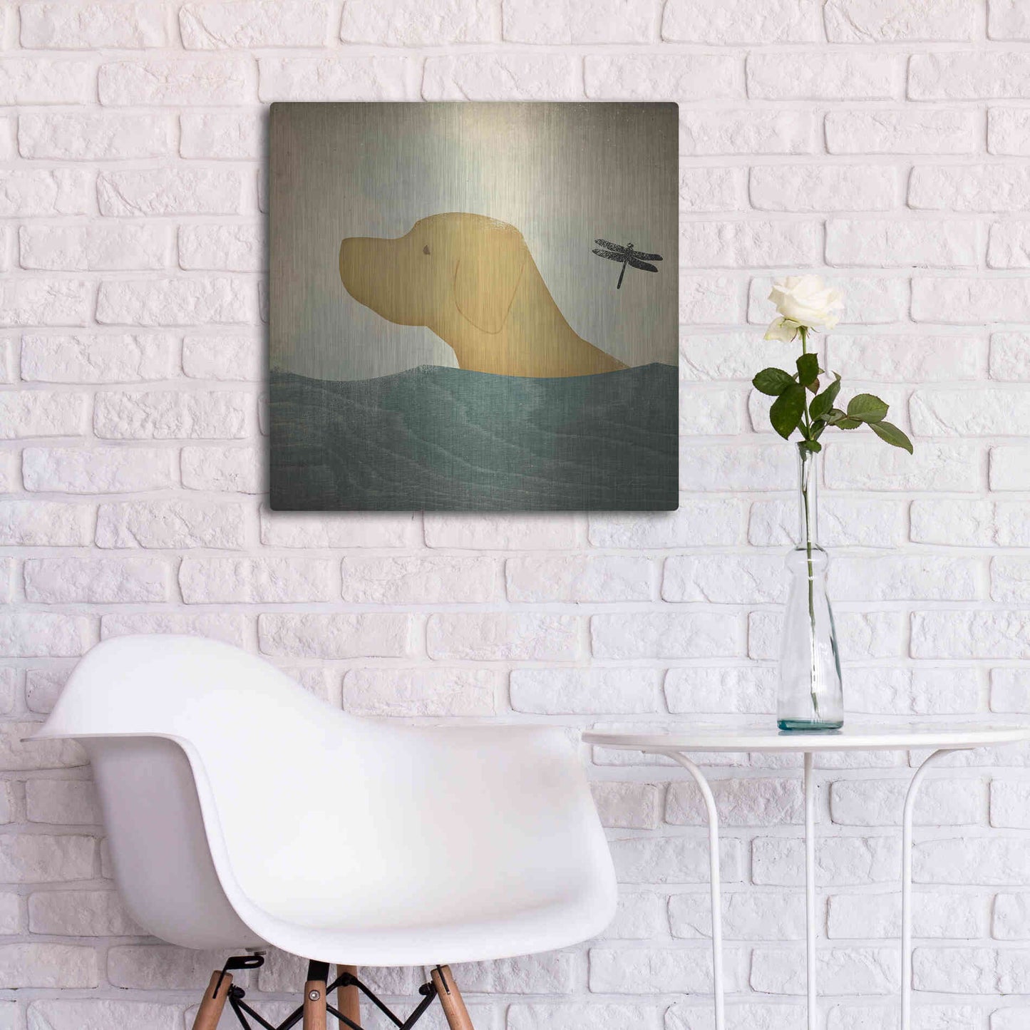 Luxe Metal Art 'Yellow Dog Swim' by Ryan Fowler, Metal Wall Art,24x24