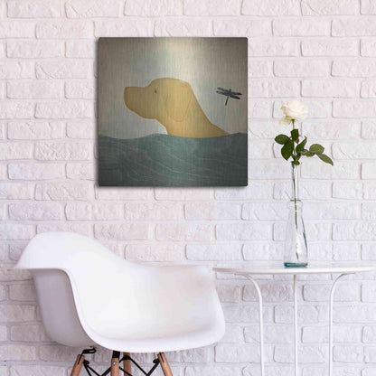 Luxe Metal Art 'Yellow Dog Swim' by Ryan Fowler, Metal Wall Art,24x24