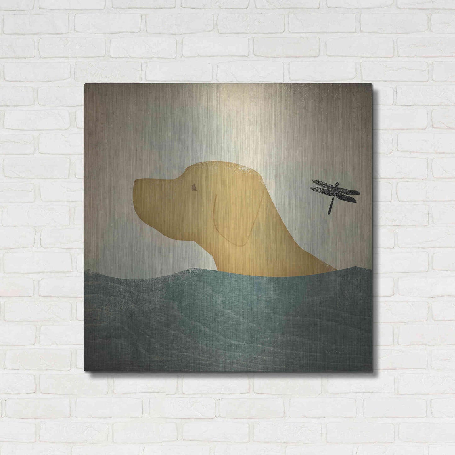 Luxe Metal Art 'Yellow Dog Swim' by Ryan Fowler, Metal Wall Art,36x36