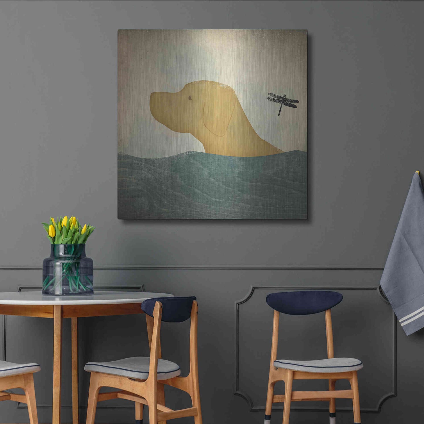 Luxe Metal Art 'Yellow Dog Swim' by Ryan Fowler, Metal Wall Art,36x36