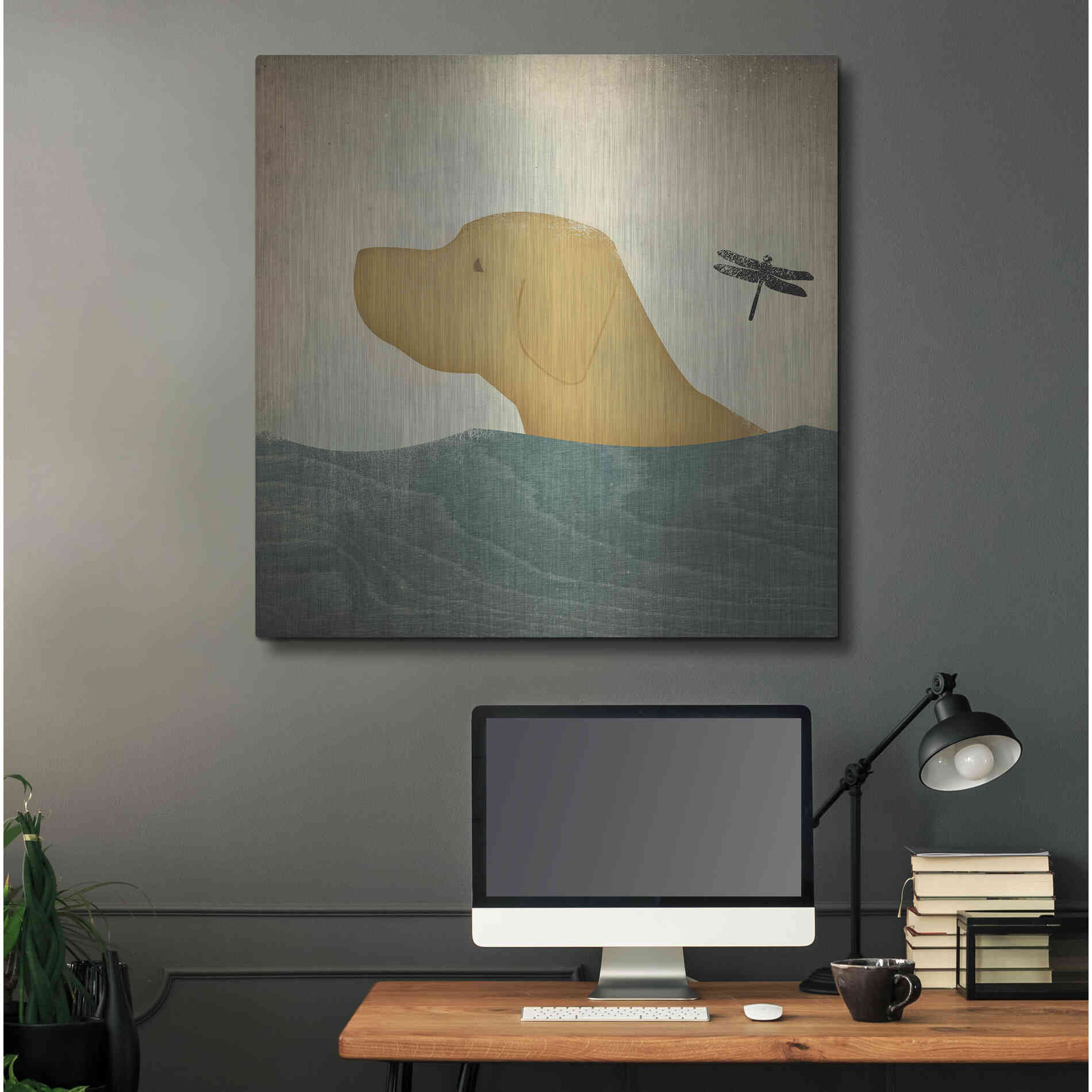 Luxe Metal Art 'Yellow Dog Swim' by Ryan Fowler, Metal Wall Art,36x36