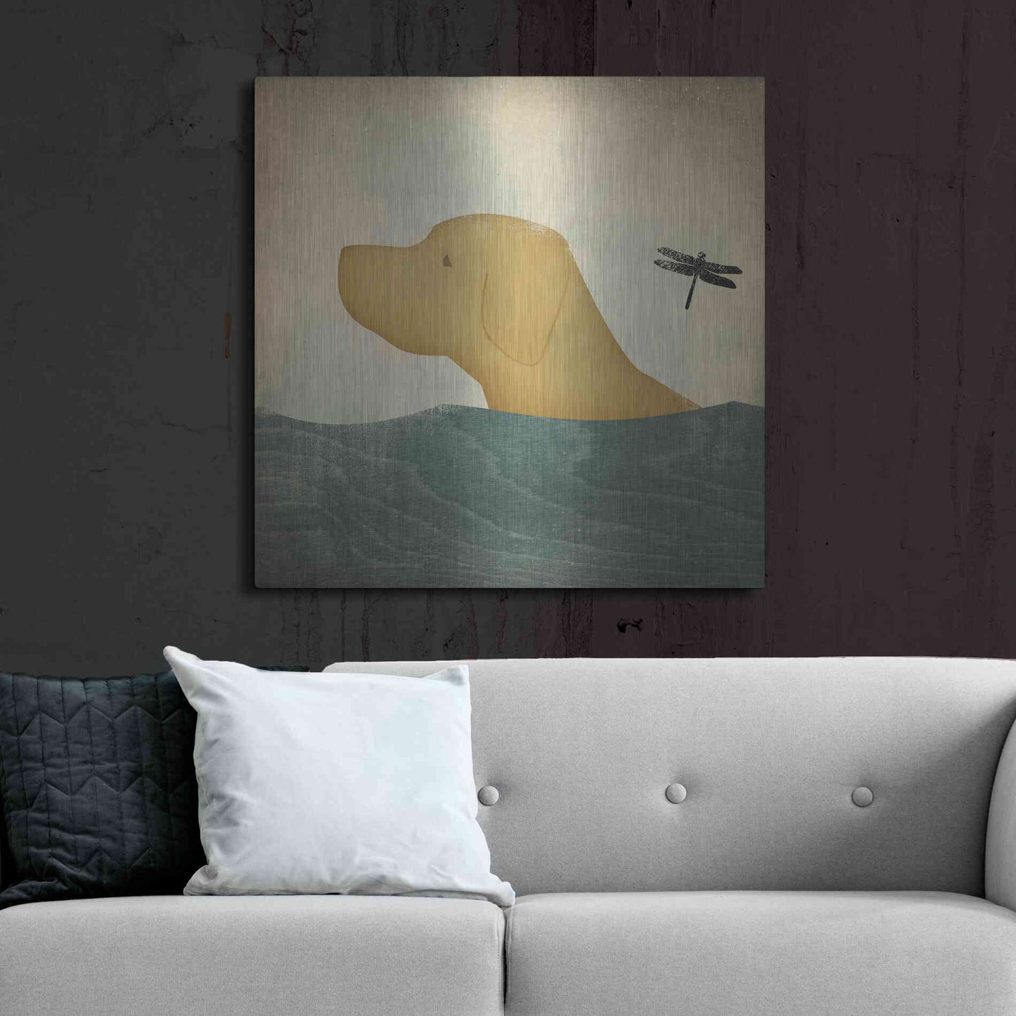 Luxe Metal Art 'Yellow Dog Swim' by Ryan Fowler, Metal Wall Art,36x36