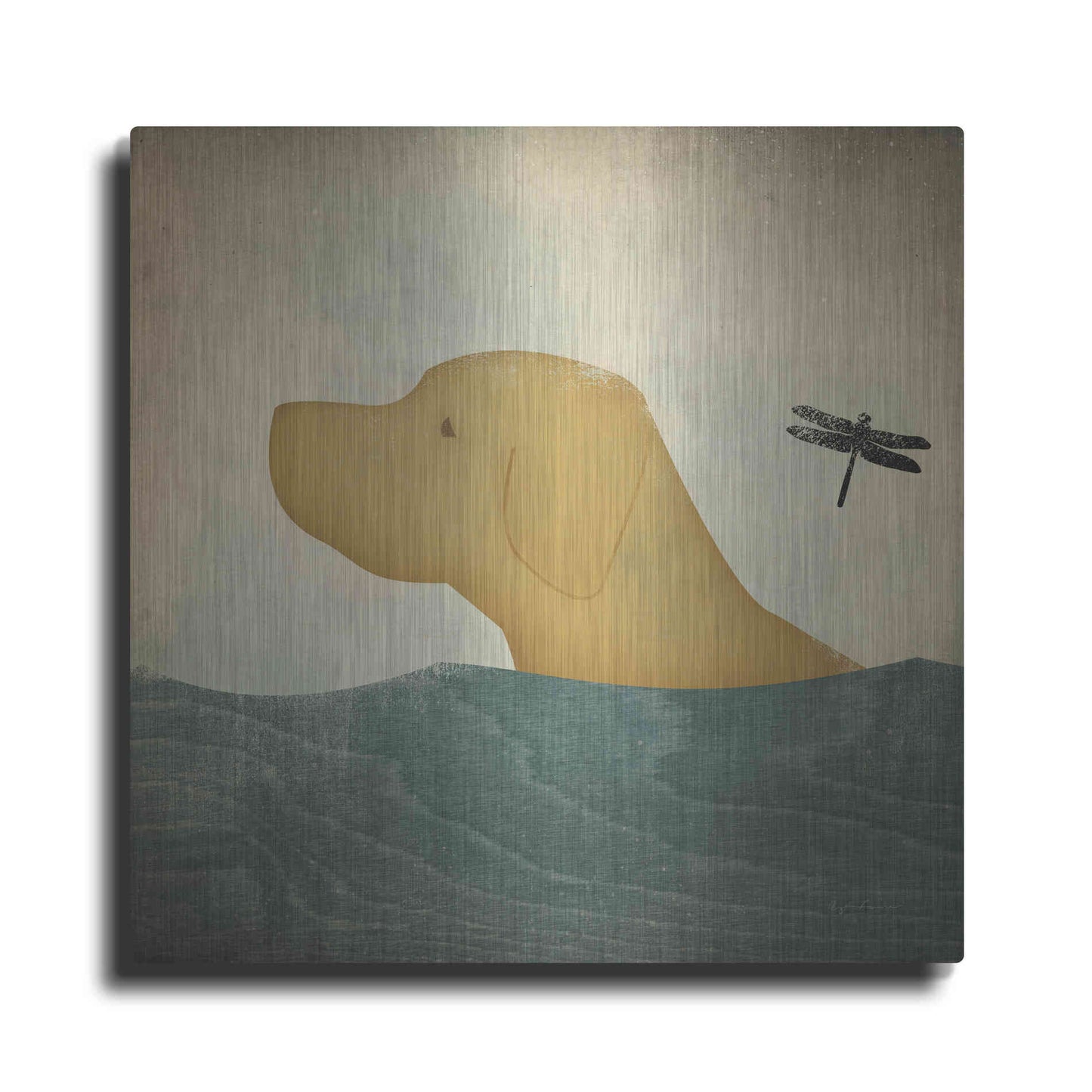 Luxe Metal Art 'Yellow Dog Swim' by Ryan Fowler, Metal Wall Art