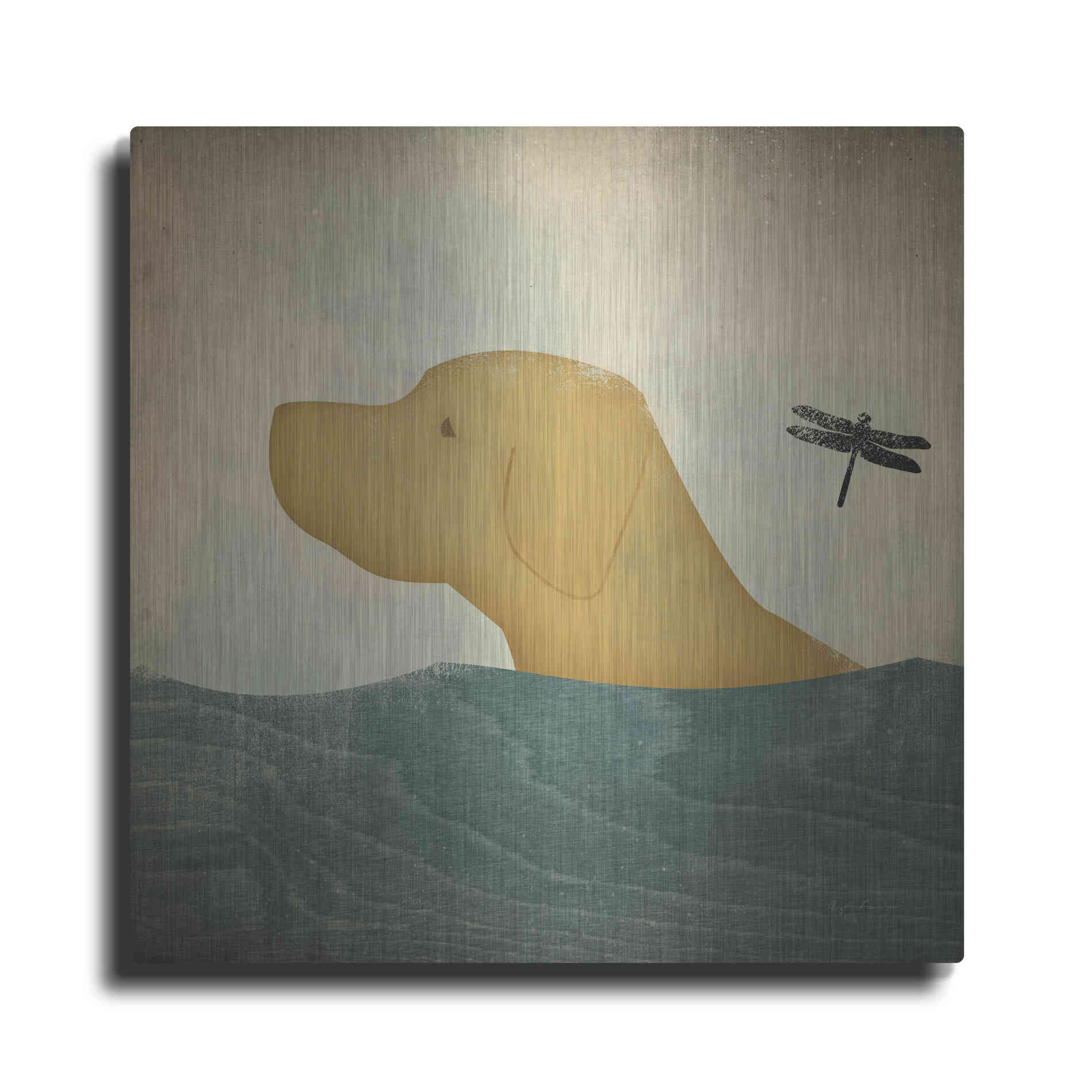 Luxe Metal Art 'Yellow Dog Swim' by Ryan Fowler, Metal Wall Art