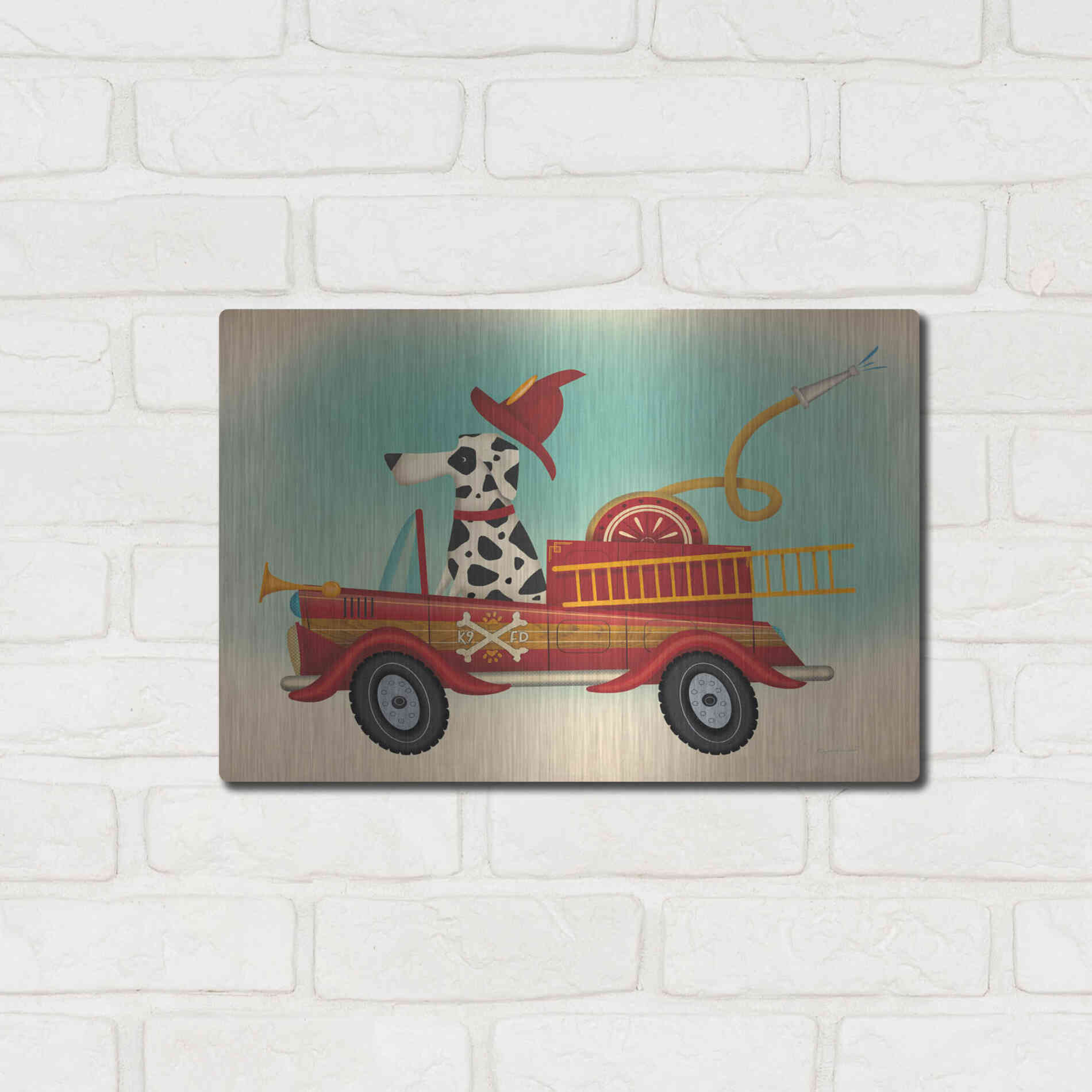 Luxe Metal Art 'K9 Fire Department 2' by Ryan Fowler, Metal Wall Art,16x12
