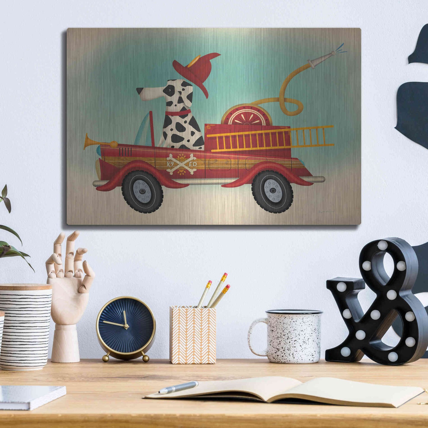 Luxe Metal Art 'K9 Fire Department 2' by Ryan Fowler, Metal Wall Art,16x12