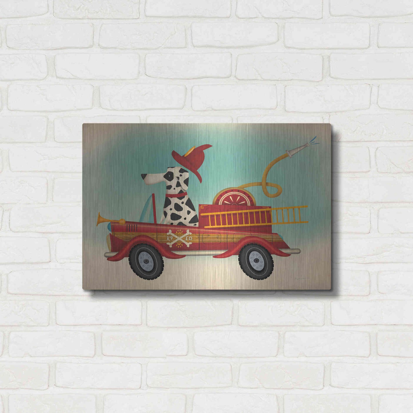 Luxe Metal Art 'K9 Fire Department 2' by Ryan Fowler, Metal Wall Art,24x16