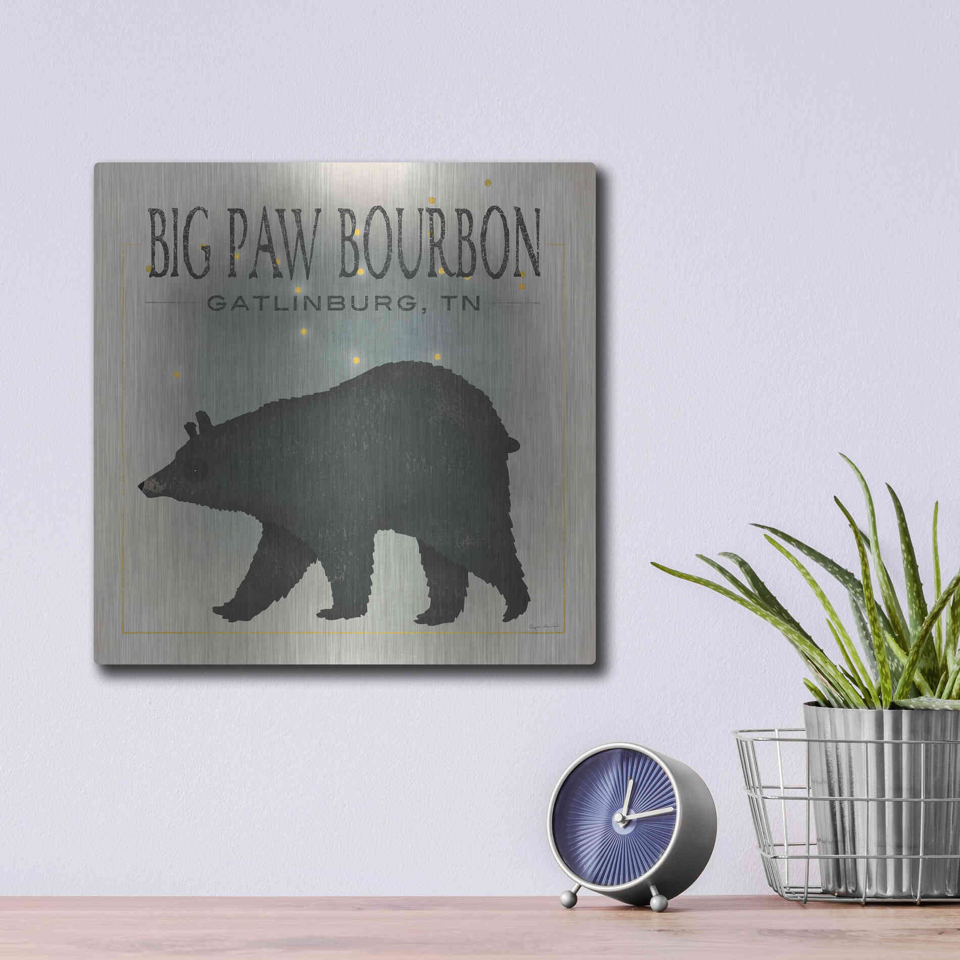 Luxe Metal Art 'Ursa Major Big Paw Bourbon' by Ryan Fowler, Metal Wall Art,12x12