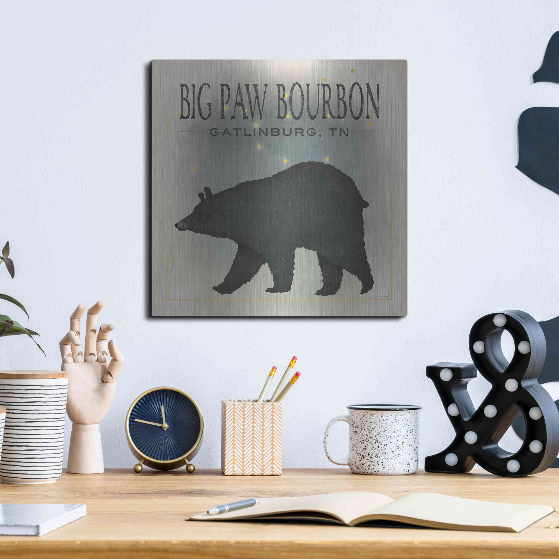 Luxe Metal Art 'Ursa Major Big Paw Bourbon' by Ryan Fowler, Metal Wall Art,12x12