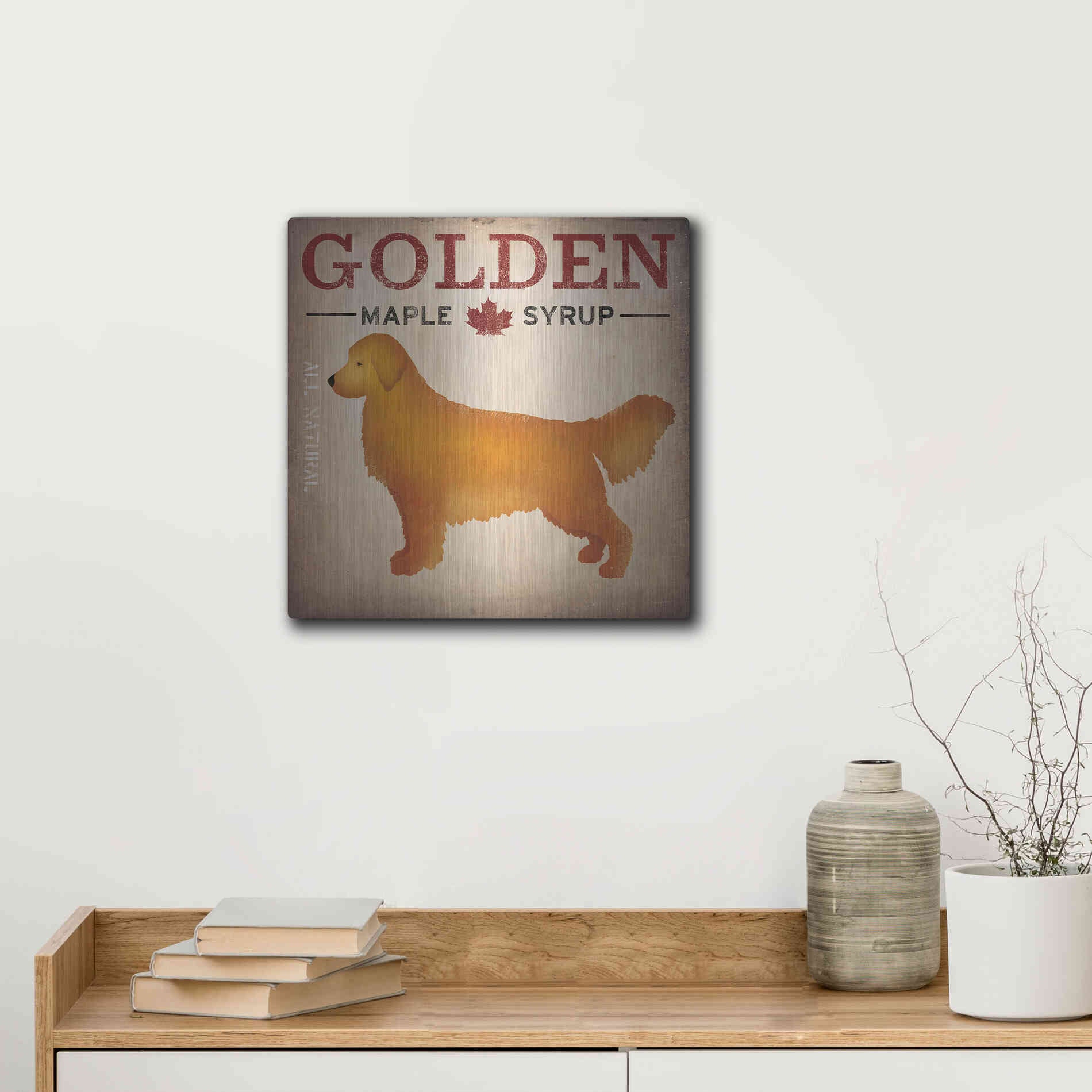 Luxe Metal Art 'Golden Dog At Show No VT' by Ryan Fowler, Metal Wall Art,12x12