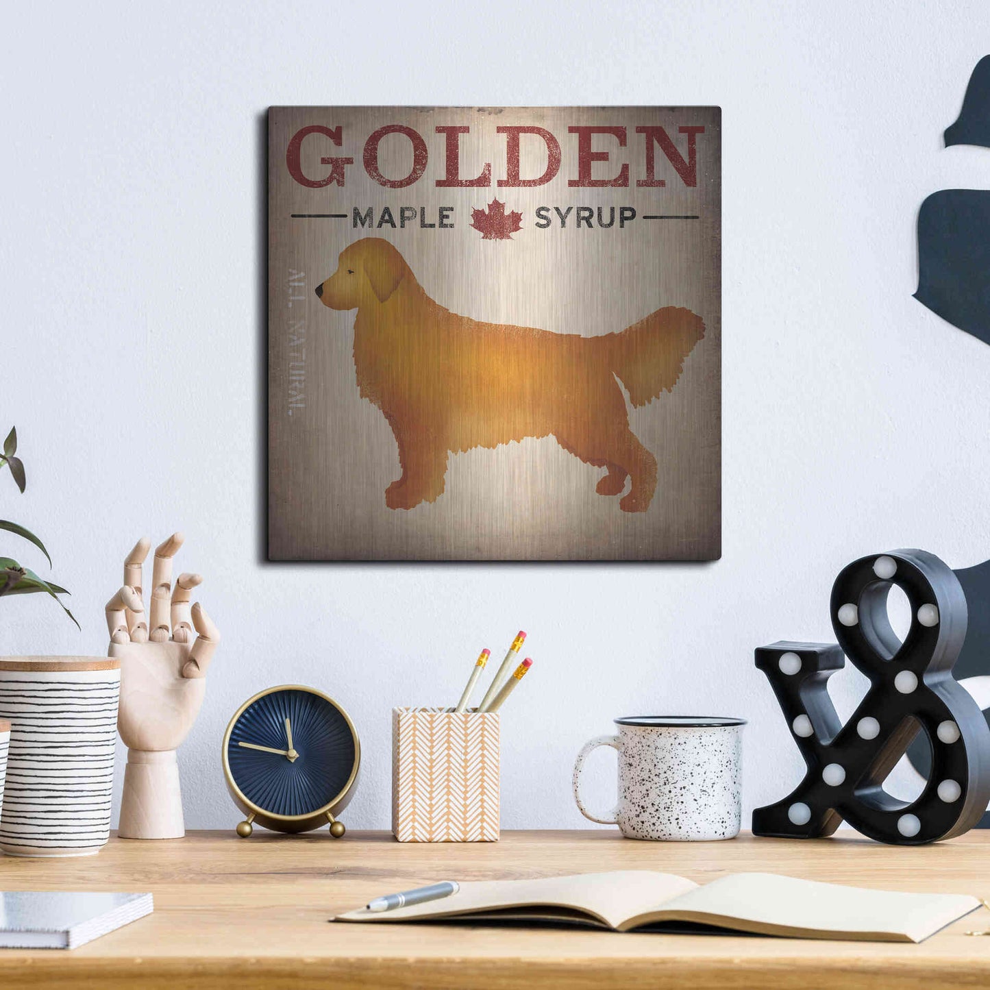 Luxe Metal Art 'Golden Dog At Show No VT' by Ryan Fowler, Metal Wall Art,12x12