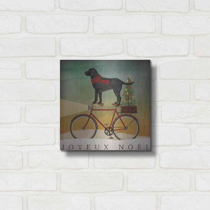 Luxe Metal Art 'Black Lab On Bike Christmas' by Ryan Fowler, Metal Wall Art,12x12