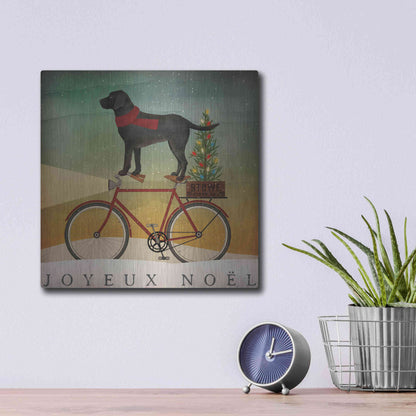 Luxe Metal Art 'Black Lab On Bike Christmas' by Ryan Fowler, Metal Wall Art,12x12