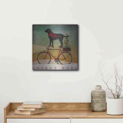 Luxe Metal Art 'Black Lab On Bike Christmas' by Ryan Fowler, Metal Wall Art,12x12