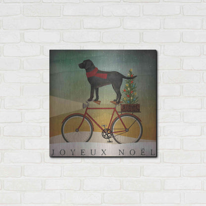 Luxe Metal Art 'Black Lab On Bike Christmas' by Ryan Fowler, Metal Wall Art,24x24