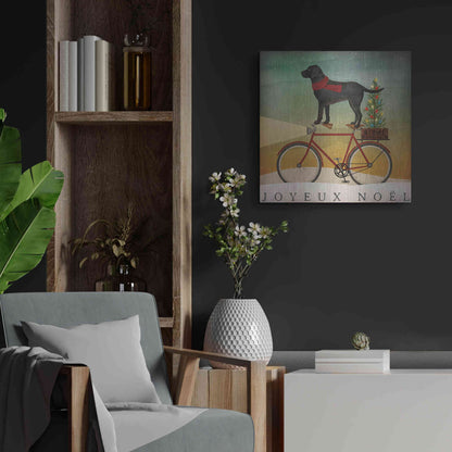 Luxe Metal Art 'Black Lab On Bike Christmas' by Ryan Fowler, Metal Wall Art,24x24