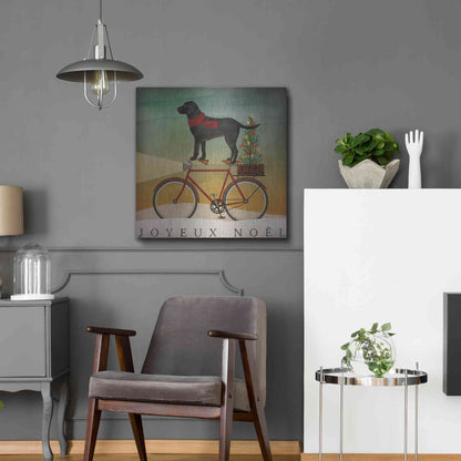 Luxe Metal Art 'Black Lab On Bike Christmas' by Ryan Fowler, Metal Wall Art,24x24