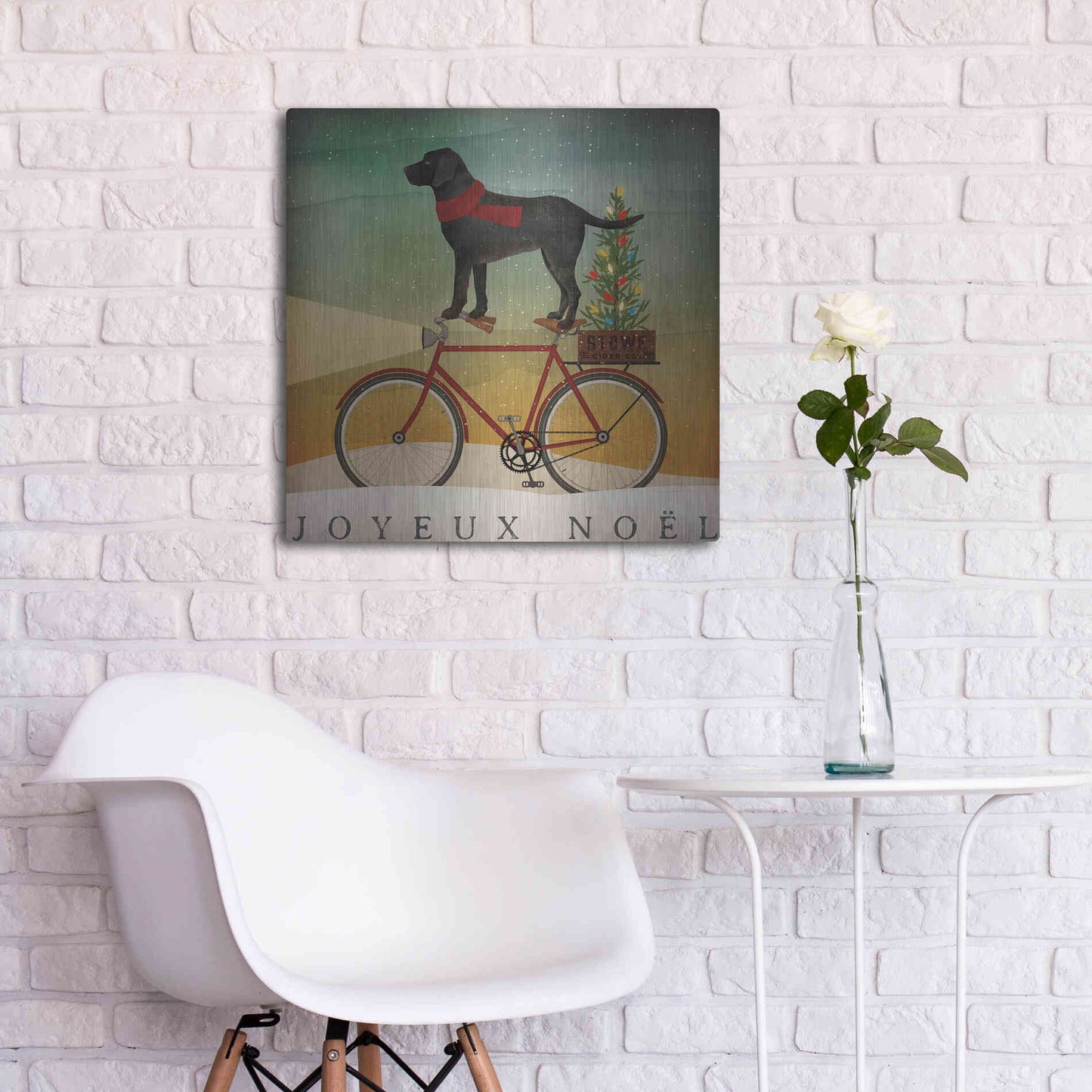 Luxe Metal Art 'Black Lab On Bike Christmas' by Ryan Fowler, Metal Wall Art,24x24