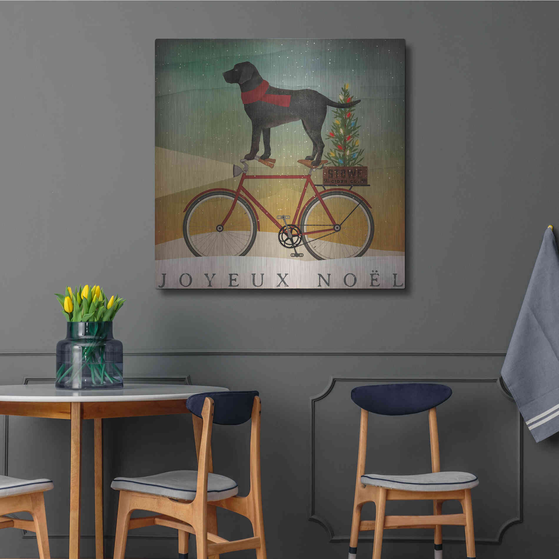 Luxe Metal Art 'Black Lab On Bike Christmas' by Ryan Fowler, Metal Wall Art,36x36