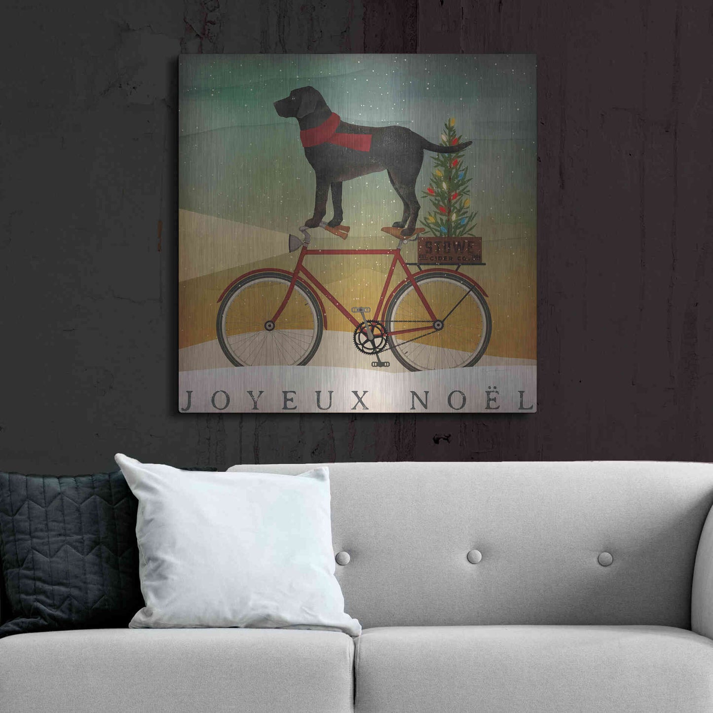Luxe Metal Art 'Black Lab On Bike Christmas' by Ryan Fowler, Metal Wall Art,36x36