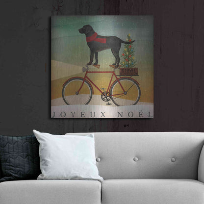 Luxe Metal Art 'Black Lab On Bike Christmas' by Ryan Fowler, Metal Wall Art,36x36